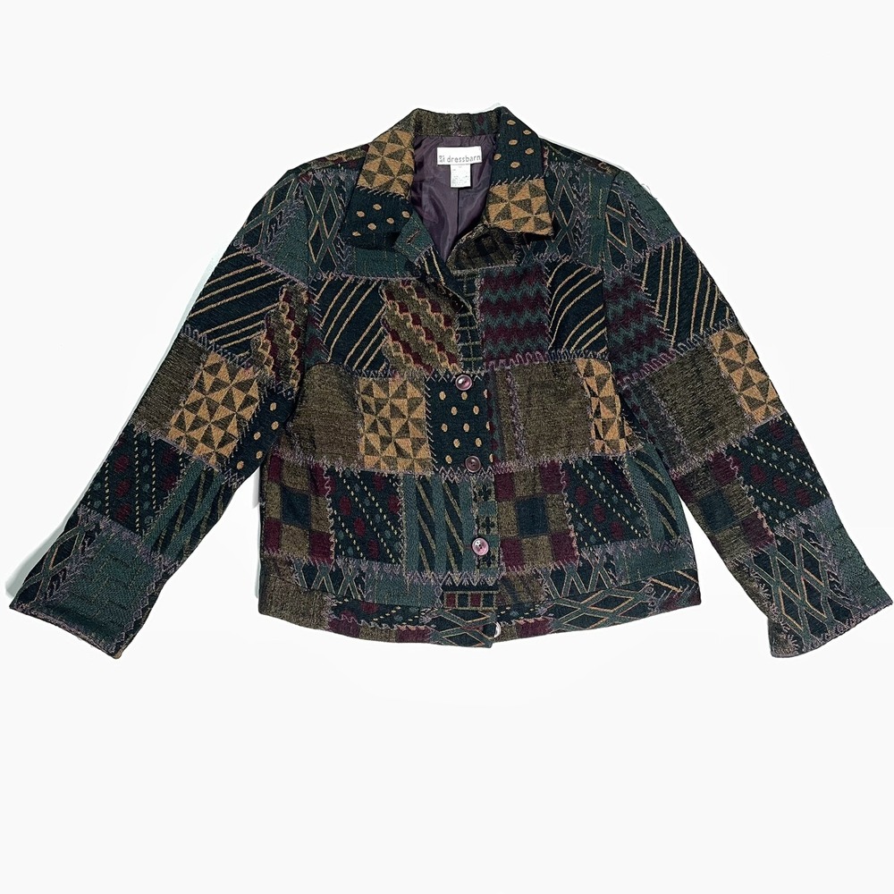 Dressbarn Women's Tapestry Jacket Size 12 Boho Vintage Look Floral Blazer Coat